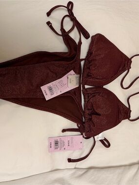 Shimmery Maroon String Bikini Set
